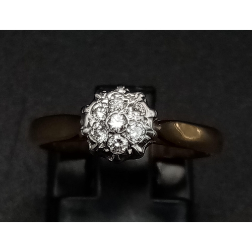 192 - 9K YELLOW GOLDG DIAMOND CLUSTER RING 0.15CT DIAMOND. TOTAL WEIGHT 2.8G. SIZE M 1/2