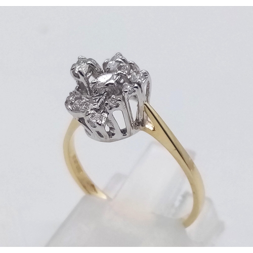 206 - 18K YELLOW GOLD DIAMOND FANCY CLUSTER RING.  0.25CT DIAMOND. TOTAL WEIGHT 2.4G. SIZE M