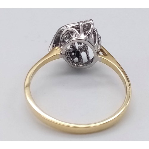 206 - 18K YELLOW GOLD DIAMOND FANCY CLUSTER RING.  0.25CT DIAMOND. TOTAL WEIGHT 2.4G. SIZE M