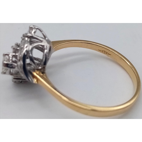 206 - 18K YELLOW GOLD DIAMOND FANCY CLUSTER RING.  0.25CT DIAMOND. TOTAL WEIGHT 2.4G. SIZE M