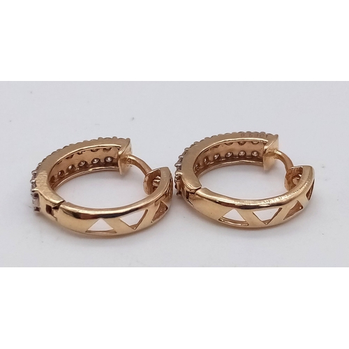 213 - 14K YELLOW GOLD DIAMOND 2 ROW MINI HOOP EARRINGS. 0.40CT DIAMOND. TOTAL WEIGHT 2.78G