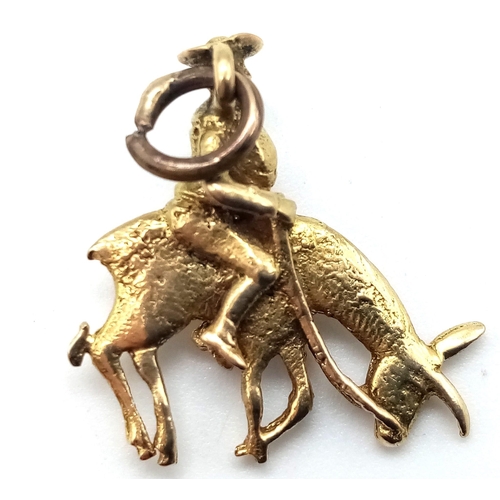 641 - 9K YELLOW GOLD DONKEY RIDING GAUCHO CHARM 2.8G