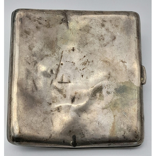 934 - A SOLID SILVER CIGARETTE CASE WITH ANGELS AND CHERUBS HALLMARKED FOR BIRMINGHAM 1898 , A FEW DENTS B... 