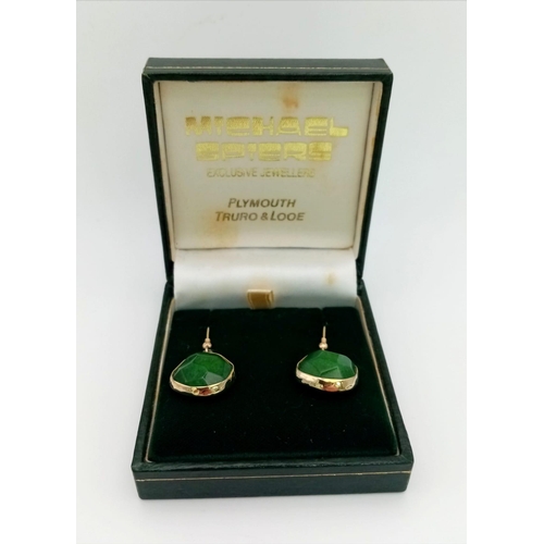 610 - An Excellent Condition Pair of Vintage 9 Carat Yellow Gold Jadine Set Earrings. 3cm Drop, 1.5cm Widt... 