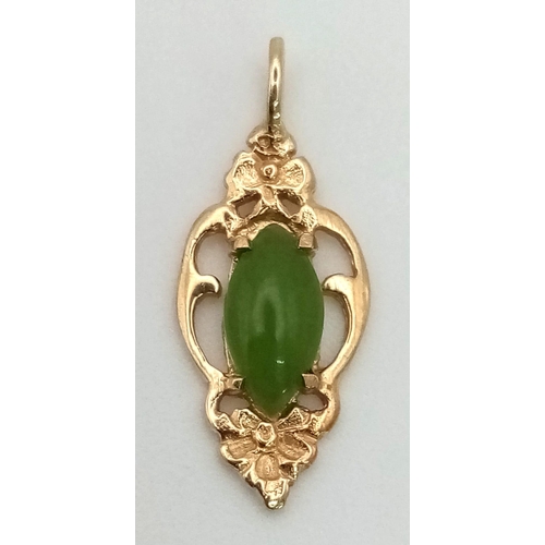 836 - 9K YELLOW GOLD JADE SET PENDANT 0.5G