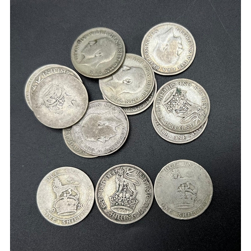 885 - A Parcel of 15 Pre-1947 Silver Shillings Dates 1920-1928- 76.27 Grams