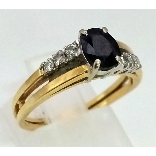 1108 - 18K YELLOW GOLD DIAMOND & SAPPHIRE RING TOTAL WEIGHT  3.5G SIZE M 1/2