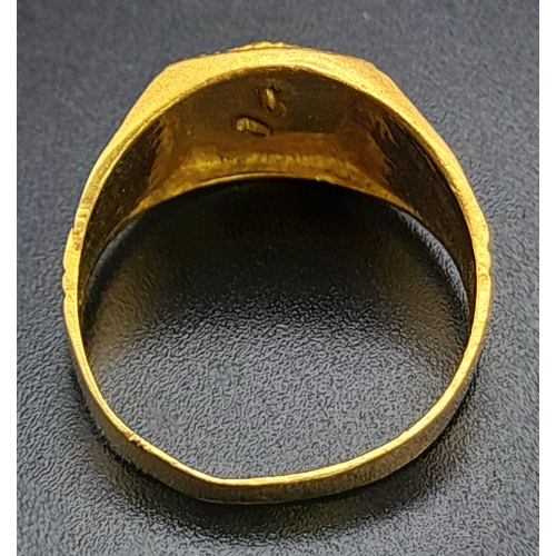 364 - A 22 K yellow gold Indian ring with the head of Ganesh on top. Ring size: S, weight: 4.3 g. REF: 010... 