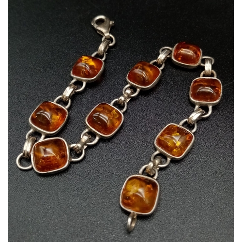 427 - STERLING SILVER AMBER BRACLET 8G PLUS SILVER AMBER RING SIZE L 1.8G 9.8G TOTAL WEIGHT