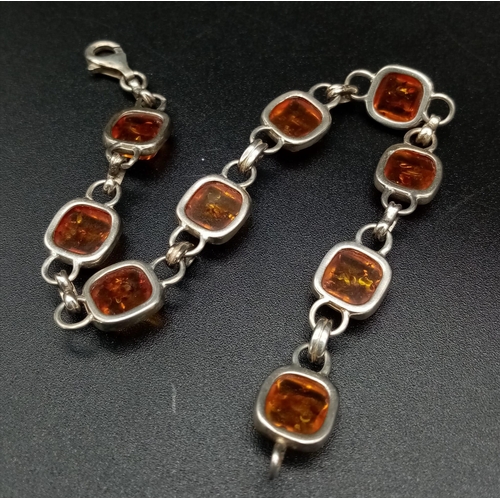 427 - STERLING SILVER AMBER BRACLET 8G PLUS SILVER AMBER RING SIZE L 1.8G 9.8G TOTAL WEIGHT