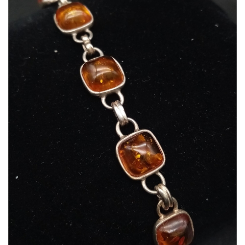 427 - STERLING SILVER AMBER BRACLET 8G PLUS SILVER AMBER RING SIZE L 1.8G 9.8G TOTAL WEIGHT