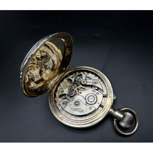 587 - A Vintage Possibly Antique Large Silver Pocket Watch. White dial with second sub dial. Top winder. I... 