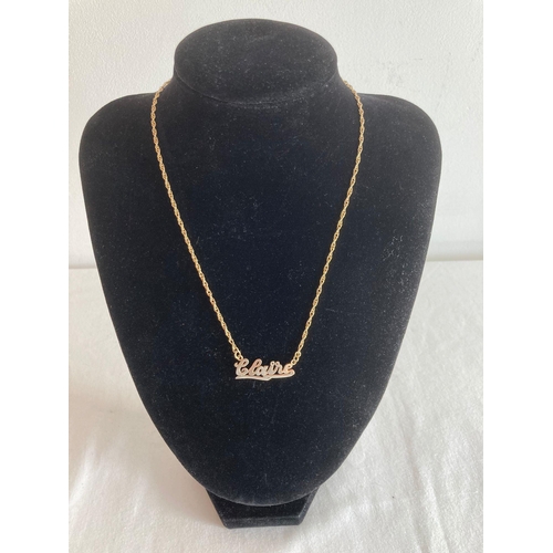 67 - 9 carat GOLD CHAIN NECKLACE with the name CLAIRE at the centre. 4.2 grams. 40 cm.