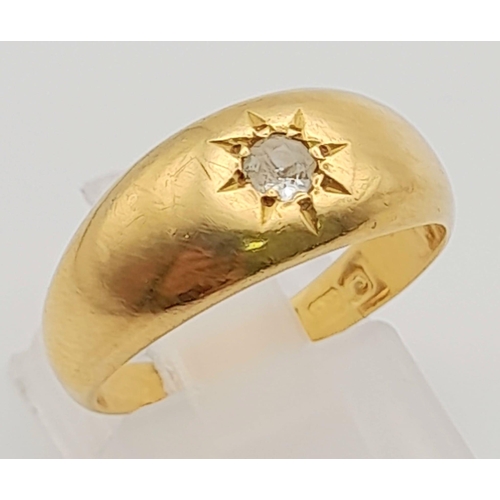 69 - 18K YELLOW GOLD DIAMOND SOLITAIRE GYPSY STYLE STAR SET RING.  0.12CT DIAMOMD. TOTAL WEIGHT 5.47G.  S... 