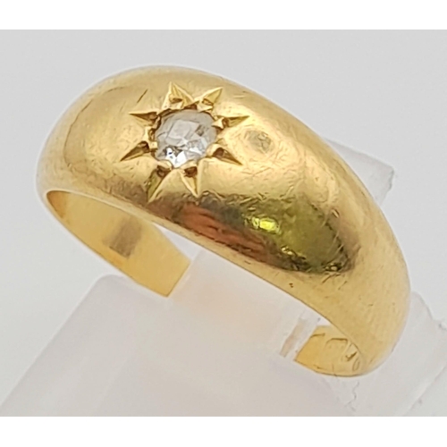 69 - 18K YELLOW GOLD DIAMOND SOLITAIRE GYPSY STYLE STAR SET RING.  0.12CT DIAMOMD. TOTAL WEIGHT 5.47G.  S... 