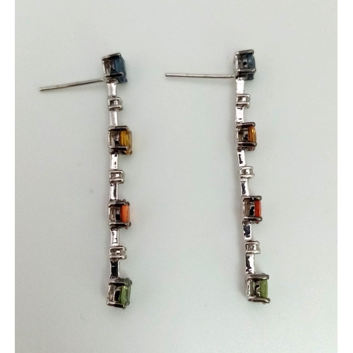 31 - 18K WHITE GOLD GEMSTONE SET DROP EARRINGS. TOTAL WEIGHT 4.1G