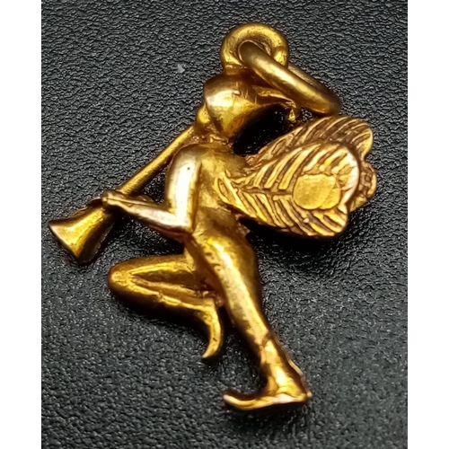 648 - 9K YELLOW GOLD PIXIE / FAIRY / PUCK CHARM 1.2G