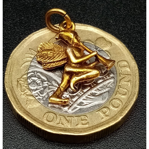 648 - 9K YELLOW GOLD PIXIE / FAIRY / PUCK CHARM 1.2G