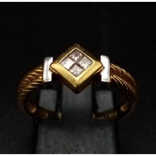 674 - 18K YELLOW GOLD DIAMOND RING.  0.10CT DIAMOND PRINCESS CUT. TOTAL WEIGHT  3.5G.  SIZE O