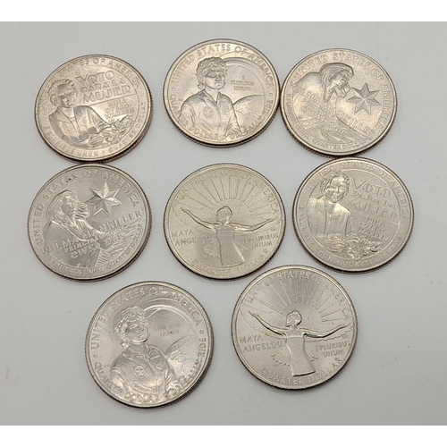 1154 - Eight Uncirculated USA Quarter Dollar Coins - four different designs.