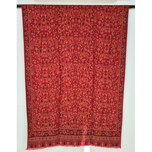 1337 - A Large Red Paisley Shawl. 90 x 210cm