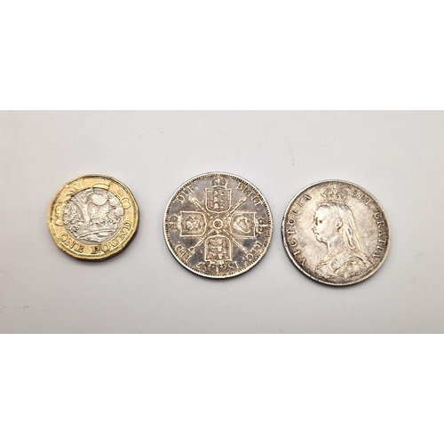 1467 - Two Queen Victoria 1887 Silver Florin Coins. Please see photos for conditions.