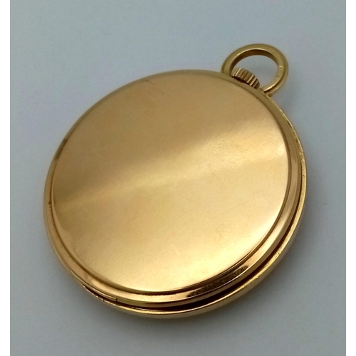 1454 - A Vintage 18K Yellow Gold Cased Tavannes Pocket Watch. Top winder. White dial with second sub dial. ... 