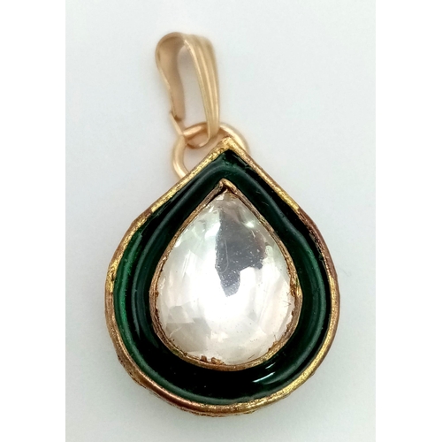 1489 - A Mughal-Style Enamel Pendant with White Stone. 3cm