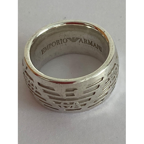 243 - Vintage SILVER ARMANI BAND with EMPORIO ARMANI markings to inside and outside of the Ring together w... 