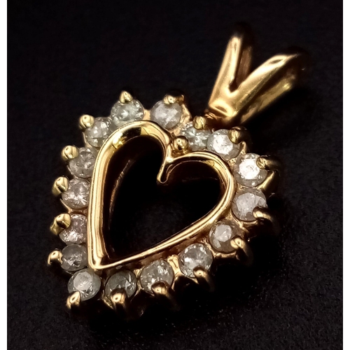 396 - 9K YELLOW GOLD DIAMOND SET OPEN HEART.  0.20CT DIAMOND. TOTAL WEIGHT 1.4G