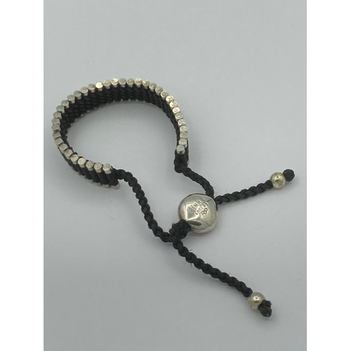 615 - SILVER Links of London SLIDER BRACELET having Solid Silver baton links with black cord detail.