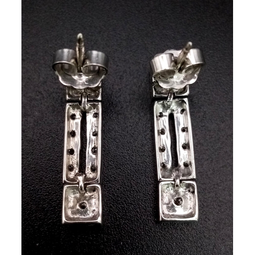 735 - 9K WHITE GOLD DIAMOND SET DROP EARRINGS 4G