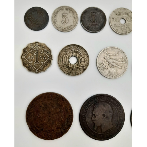 746 - A Parcel of 17 Antique World Coins from Dates 1834-1925 plus a 1752 Franc Tu Domine Spes Token, coin... 