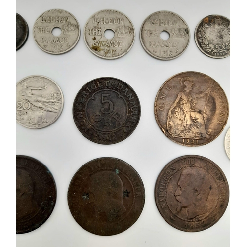 746 - A Parcel of 17 Antique World Coins from Dates 1834-1925 plus a 1752 Franc Tu Domine Spes Token, coin... 