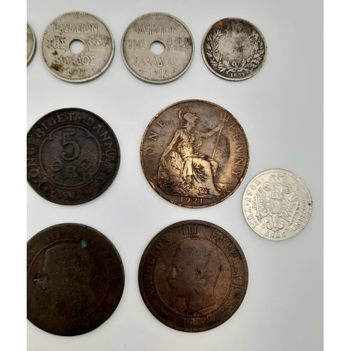 746 - A Parcel of 17 Antique World Coins from Dates 1834-1925 plus a 1752 Franc Tu Domine Spes Token, coin... 