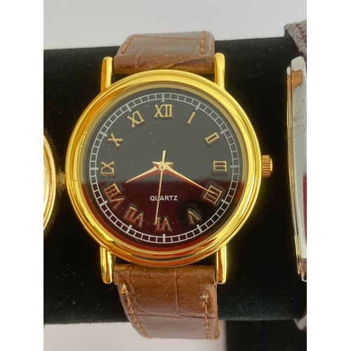 841 - 3 x Gentlemans quality quartz wristwatches,To include a LORIS DAY/DATE and a Q&Q Square face. All wa... 