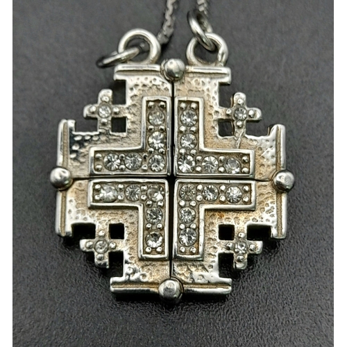 894 - STERLING SILVER JERUSALEM CROSS AND NECKLACE 7.1G