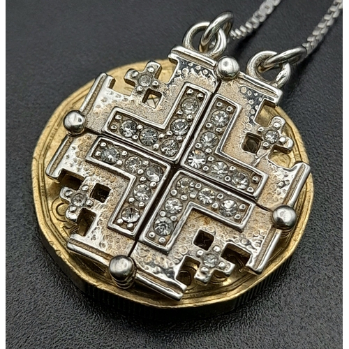 894 - STERLING SILVER JERUSALEM CROSS AND NECKLACE 7.1G