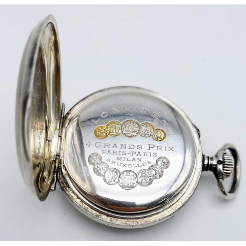 1181 - An Antique Longine Ladies Silver Pocket Watch. Winner of multiple gold and silver medals at the Pari... 