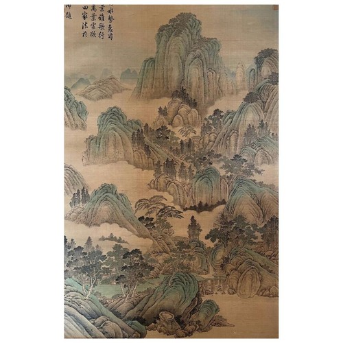 254 - A Chinese Ink and Watercolour Landscape Scroll Artwork Attributed to Tang Dai (1673-1752). Inscribed... 