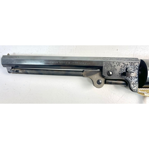 1272 - Colt 1851 Navy Deluxe Brass Frame, Blank Firing 9mm Calibre , Mint Condition. Beautifully Decorated,... 