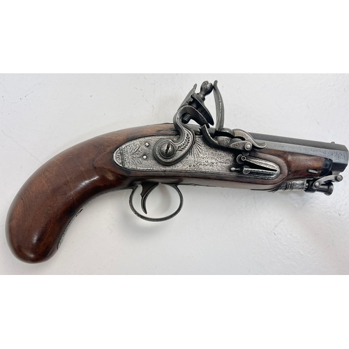 501 - A pair  of .50 calibre  19th century flintlock overcoat pistols by renown provincial gunmaker Leech ... 