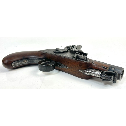 501 - A pair  of .50 calibre  19th century flintlock overcoat pistols by renown provincial gunmaker Leech ... 