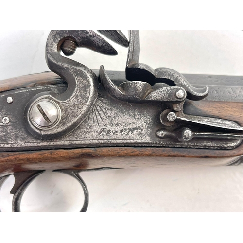 501 - A pair  of .50 calibre  19th century flintlock overcoat pistols by renown provincial gunmaker Leech ... 