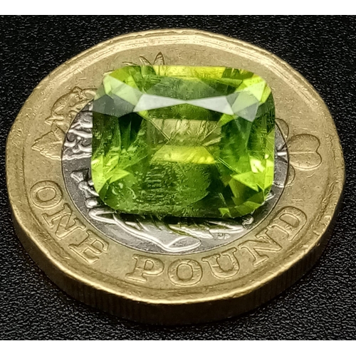 598 - A 6.05ct Rare Untreated, Cushion Cut,  Pakistan Peridot Gemstone. GFCO Certification.