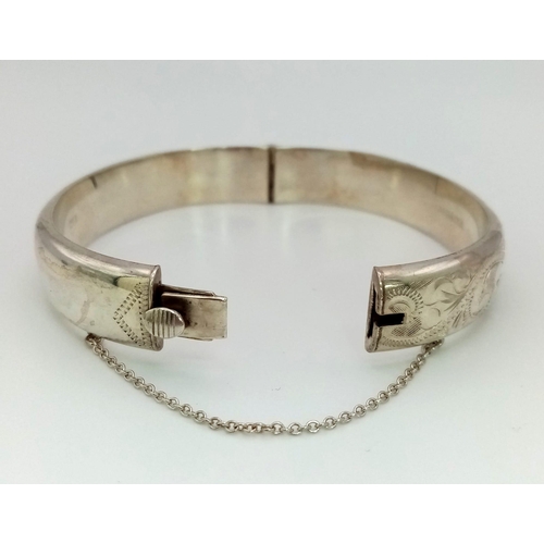 702 - A Very Good Condition 1966/7 Hallmarked Silver Half Decoration Bracelet. 6cm Inner Width, 12mm Wide ... 