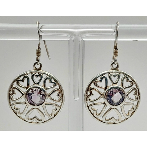 1085 - A Pair of Silver Purple Stone Earrings.