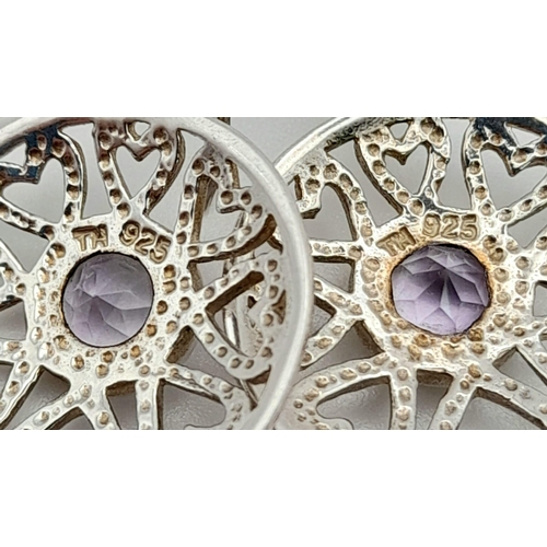 1085 - A Pair of Silver Purple Stone Earrings.