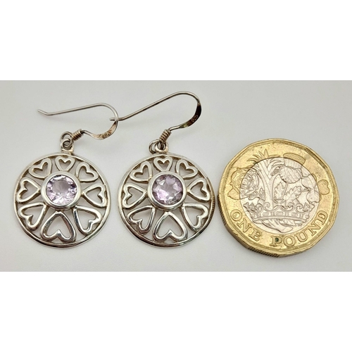 1085 - A Pair of Silver Purple Stone Earrings.