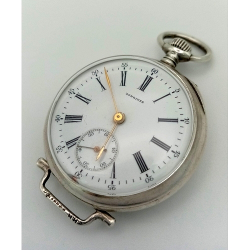 1181 - An Antique Longine Ladies Silver Pocket Watch. Winner of multiple gold and silver medals at the Pari... 